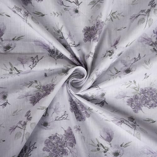 Image of LINENWALAS Cotton Sheer Curtains for Window - Light Filtering 6 Feet Set of 2, Aesthetic Cafe Curtain Floral Printed Drapes with Grommet Hanging - (L 6FT x W 4.5FT, Lavender Haze)