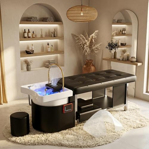 Baasha Luxury Japanese Head Spa Bed with Water Circulation & Steam 7-Color Light Therapy Table All-in-One Shampoo Station for Hair Salon Spa & Home Estheticians High-Density Memory Foam