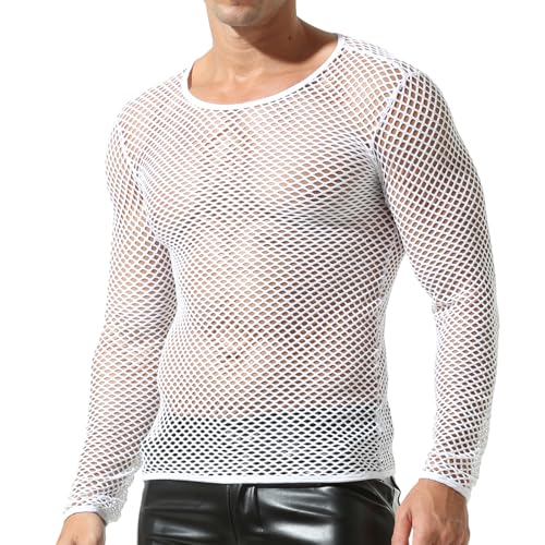 DTODWW Men's Mesh Shirts Fishnet Tank Top T-Shirts See Through Sexy Round Neck Sexy Muscle Crop Tee …2