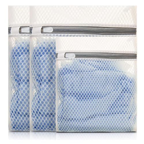 Quelcc Mesh Laundry Bags for Washing Machine - 3 Pack White Zippered Bags for Delicates, Blouse, Underwear, Bra, Socks, Tights, Baby Clothes