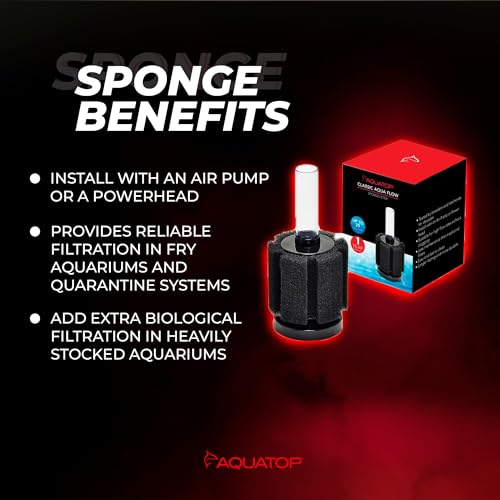 Image of Aquatop Internal Sponge Filter for Aquariums - Suitable for Tanks Up to 25 Gallons, Freshwater and Saltwater Use, Compatible with Air Pumps or Powerheads