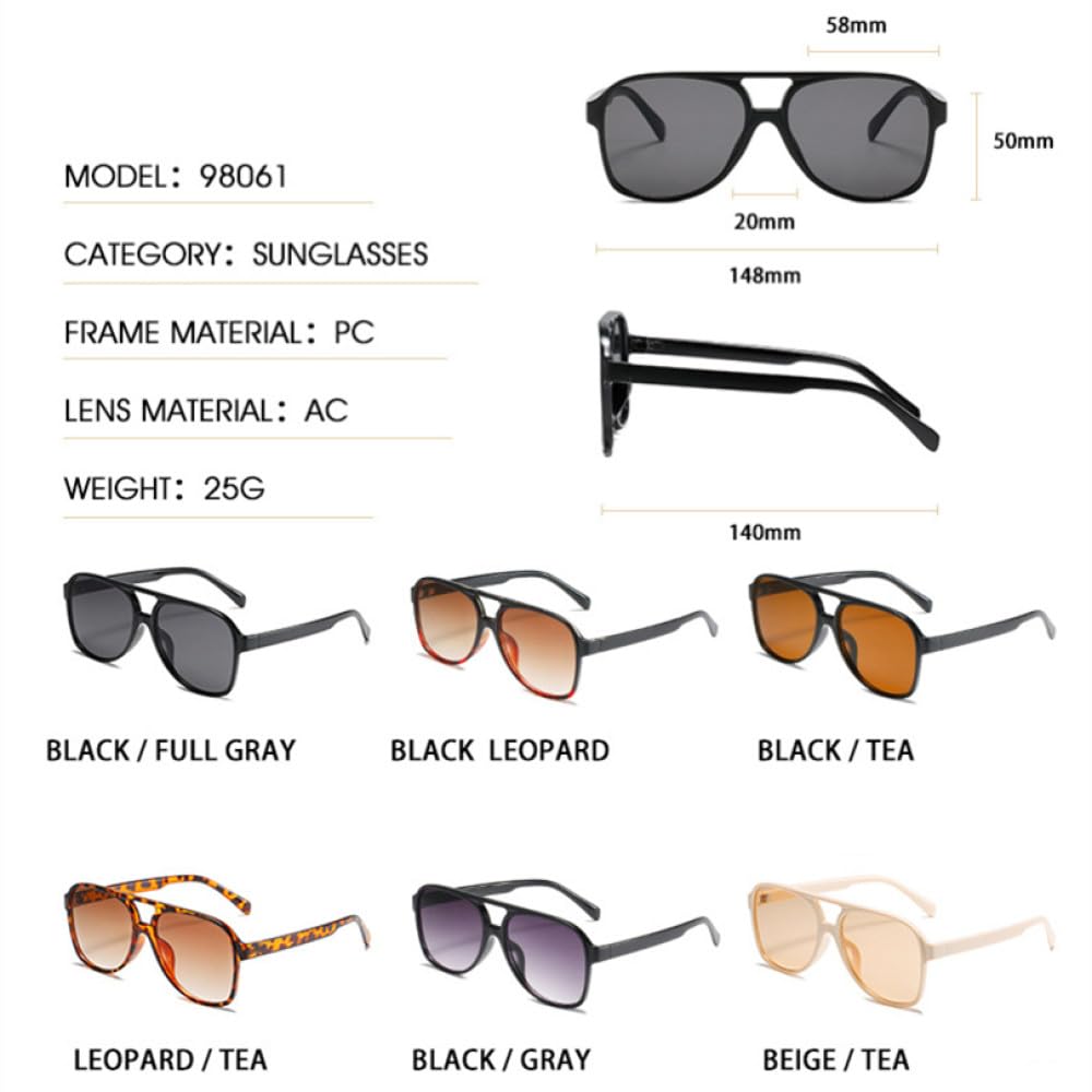 Klassische übergroße Sonnenbrille für Damen, Retro, Vintage, Doppelsteg, große Sonnenschutzbrille, Unisex, gelbe Fahrbrille