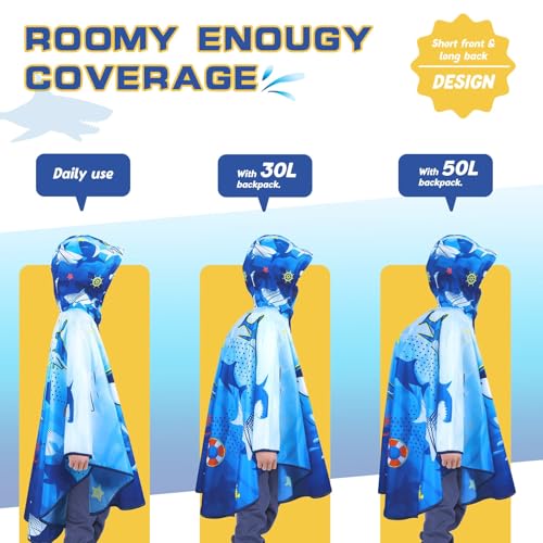 Image of WAWSAM Lightweight Rain Poncho Kids, Ponchos for Kids Waterproof Reusable Hooded, Kids Poncho Rain Jacket