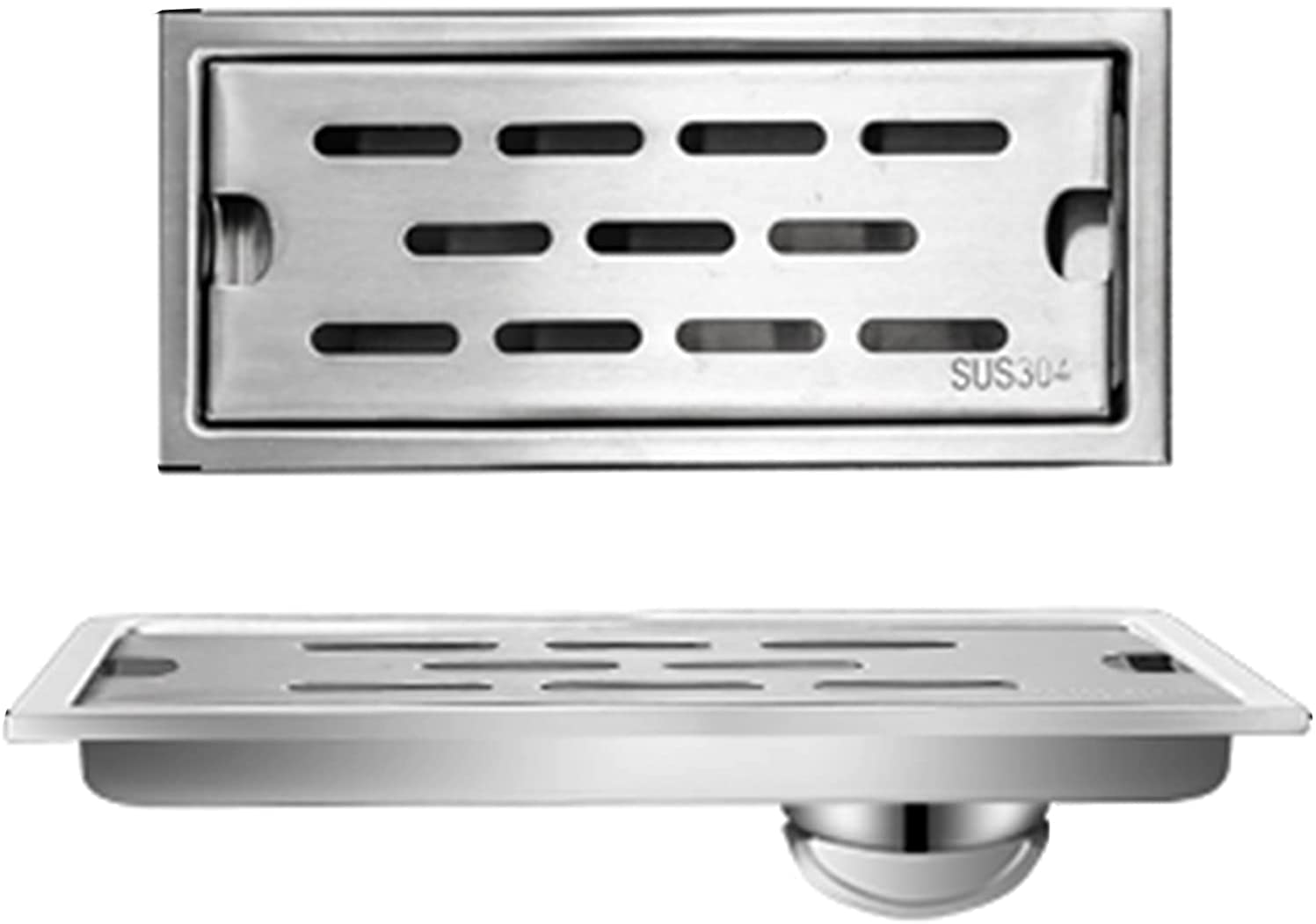GLJTUO Linear Floor Shower Drain Linear Shower Drain, Stainless Steel Shower Drain with Hair Strainer, Removable Rectangular Pattern Grate, Floor Drain for Bathroom Kitchen,B-20cm