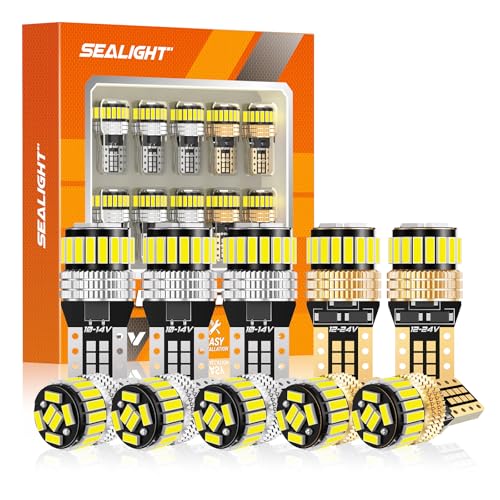 SEALIGHT 194 LED Bulb 6000K White 168 T10 2825 W5W 600% Brightness Wedge Interior Car Bulbs Replacement for License Plate Lights Dome Map Door Courtesy Trunk Parking 10 PCS