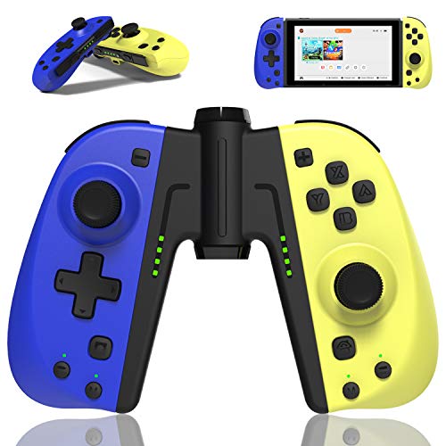 Joycon Replacement Controller for Nintendo Switch/Switch Lite w/Grip Connector Stand- L/R Joy Pad Remote- Macros, Turbo, Motion Control & Dual Shock- Wired/Wireless Switch Controller- Yellow & Blue