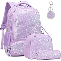 Meisohua Girls Backpack 3pcs Shiny Glitter School Backpack for Girls Bookbag for Kids Elementary School Bags Blingbling Sparkly Backpacks with Lunch Box