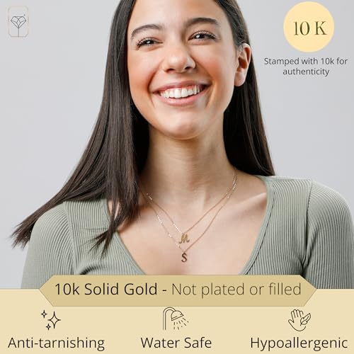 MAX + STONE 10k Solid White or Yellow Gold Dainty Script Initial Extendable Necklace, 16+2 inches2