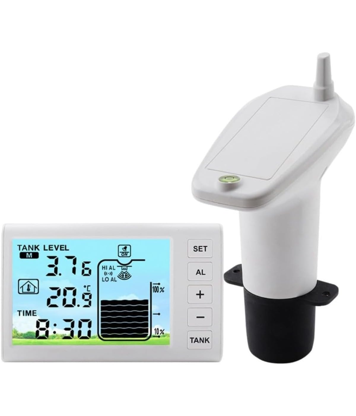 TSFT005 Wassertank-Füllstandsmesser, Drahtlose Wassertank-Füllstandsanzeige, kann Wasserstand und Temperatur messen, Weiß, 1 Set