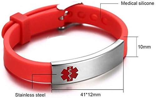 Miniatura 2 de LiFashion LF - Cadena de goma de silicona de acero inoxidable personalizada personalizada con etiqueta de identificación de alerta médica, pulsera
