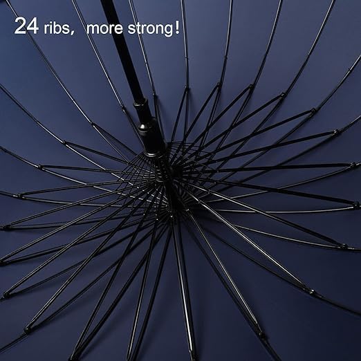 7Seas 24-Rib LARGE Luxury Look UMBRELLA | Windproof & Waterproof Premium Look Big Size Coverage Umbrella | Automatic Open Oversize Anti-UV Straight Umbrella for Rain Suitable for Man & Woman (Blue) 4