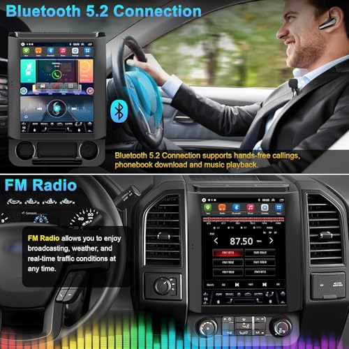 for Ford F150 2015 2016 2017 2018 2019 2020 Android 13 Car Stereo 8-core, 12.1 Inch IPS Touch Screen Car Radio with Wireless Carplay/Android Auto,GPS, WiFi, Bluetooth, FM, DVR