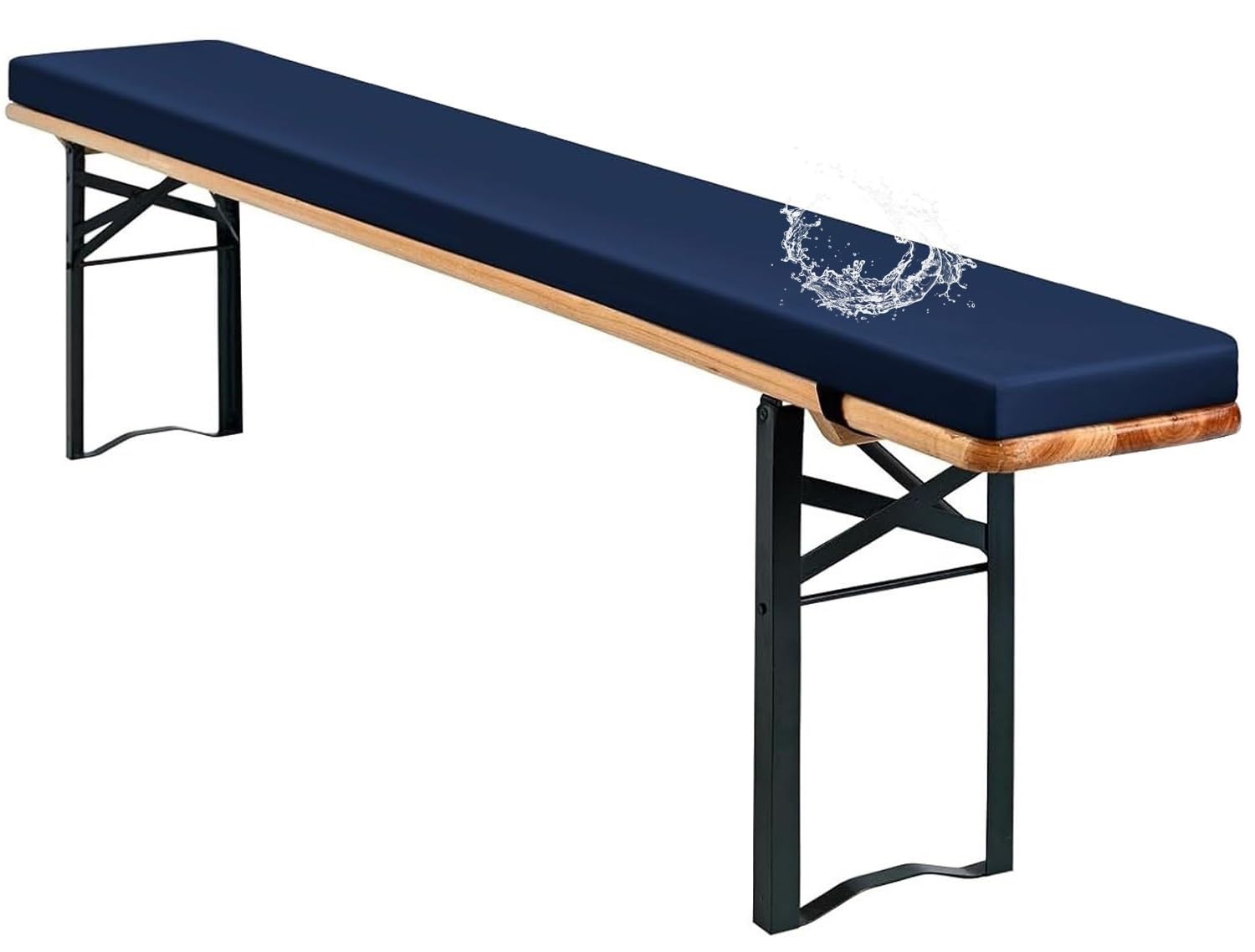 Cojines para Banco de Cerveza 100/110/140/150/160/180 cm Cojín para Banco, Funda Extraíble con Cremallera e Hebilla, Antideslizante, Impermeable para Jardín, Terraza(Navy Blue,170x25x3cm)
