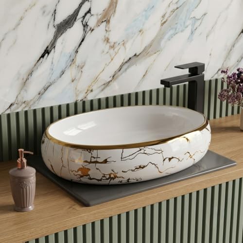 Image of Luxurious Golden Table Top for Bathroom /Ceramic Bathroom Wash Basin /Countertop Wash Basin /Vessel Sink.