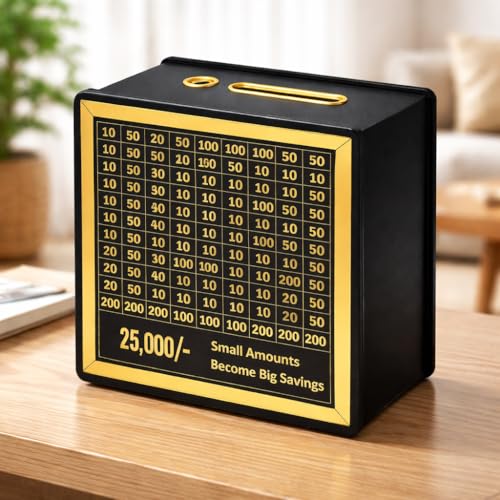 Image of Dr.Mashur Wooden Money Bank with Lock, Vintage Coin & Cash Saving Box for Kids and Adults, Reusable Piggy Bank for Home Decor and Gifting (2, 25 k Money box2)