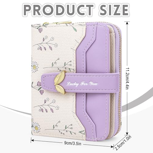 Small Wallet Womens Purple Flower Cute Wallet's Women Mini Wallets for Ladies Slim Change Purse for Ladies Bifold Wallet Womens With Zipper Coin Pocket Purses Card Holder for Women2
