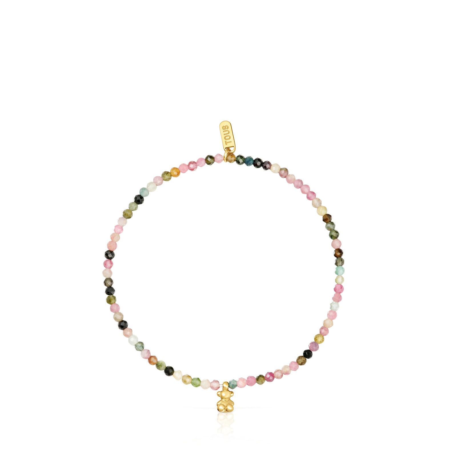 TOUS Pulsera Elástica para Mujer con Baño de Oro 18 Kt sobre Plata de Primera Ley y Turmalinas, Colección Bold Bear