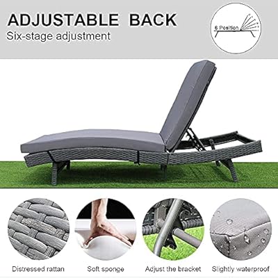Patio Chaise Lounge Outdoor Gray Rattan Lounge Chair Wicker Portable Chaise Couch Furniture Adjustable Sunbed Lounger… 51hlSWgibeS. SS400