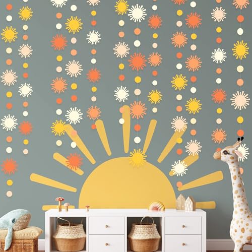 Image of Sun Party Decorations Boho Sun Polka Dot Garland Streamer Ombre Orange White Retro Muted Sun Banner for First Trip Around the Sun Hippie Boho Summer Birthday Shower Wedding Bridal Shower Supplies