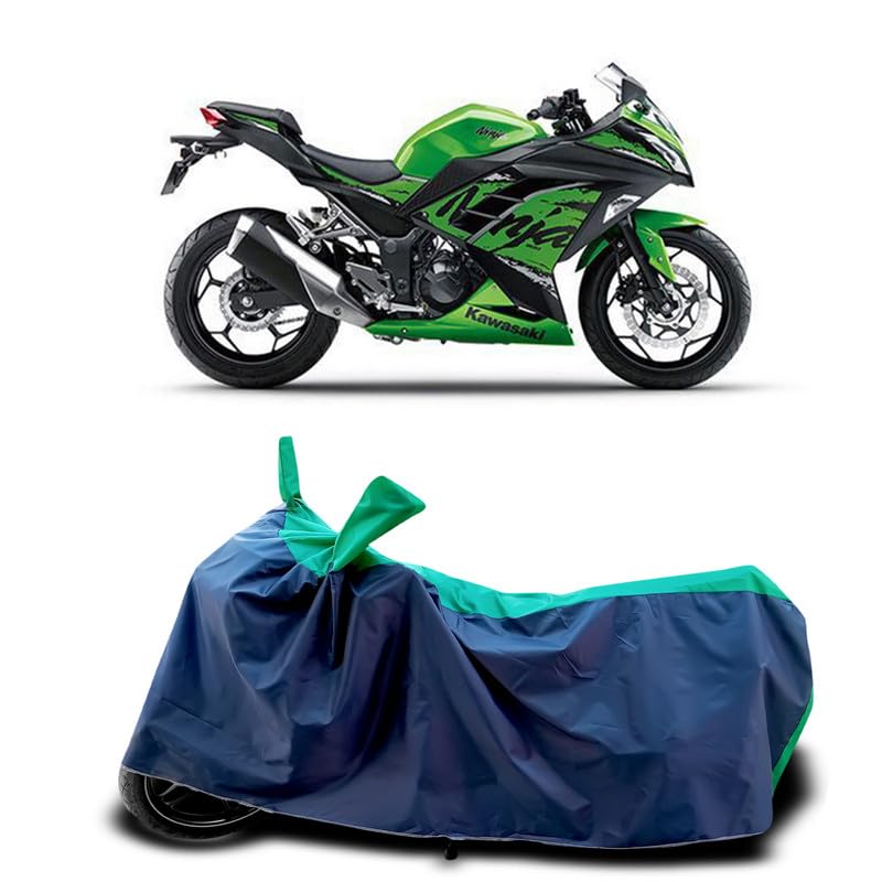 Image of DUFFEL-Two Wheeler Bike Cover Compatible for Kawas Ninja 300 Bs6 Heat Protectio /UV-Rays /Birds Dropping /DustProof /Waterproof Indoor Outdoor and Parking Full Protection All Variants [Green Patta]