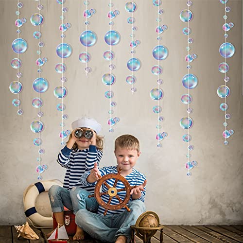 Little Mermaid Party Decoration Puple Blue Bubble Garlands Transparent Hanging Bubbles Streamer Banner Backdrop Ocean Under The Sea Beach Pool Side Girls Birthday Party Supplies #TOP5