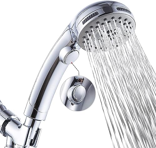 High Pressure 6 Setting Shower Head Hand-Held with ON/OFF Switch and Spa Spray Mode - Hand Held...