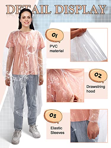 40 Pack Disposable Rain Ponchos for Adults Disposable Ponchos Pack with Drawstring Hood Elastic Sleeves Raincoat for Camping2
