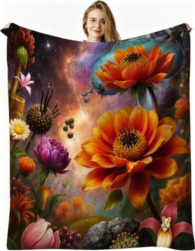 Nuphtun Mantas para Sofa Grandes 150x200 cm Flores Naranjas, Manta 3D de Franela Tamaño Matrimonial, Ultra Suave y Agradable a la Piel, Lavable, Sofá y Ver Series, AW6225