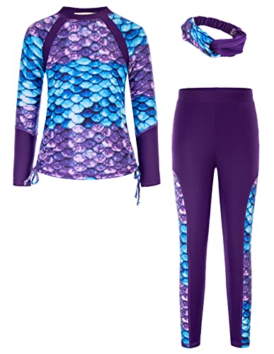 Image of GRACE KARIN Girls Long Sleeve Swimsuit Two Piece Rashguard Floral Swimwear 6-14Y