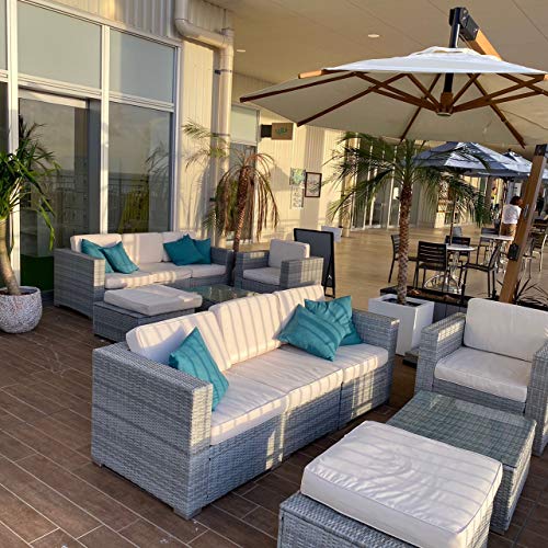 ラタン編みL字ソファー4点セット グレー 人工ラタン ガーデンチェアー ラウンジ ホテル カフェ ベランダ リゾート テラス バルコニー 屋外家具 5枚目