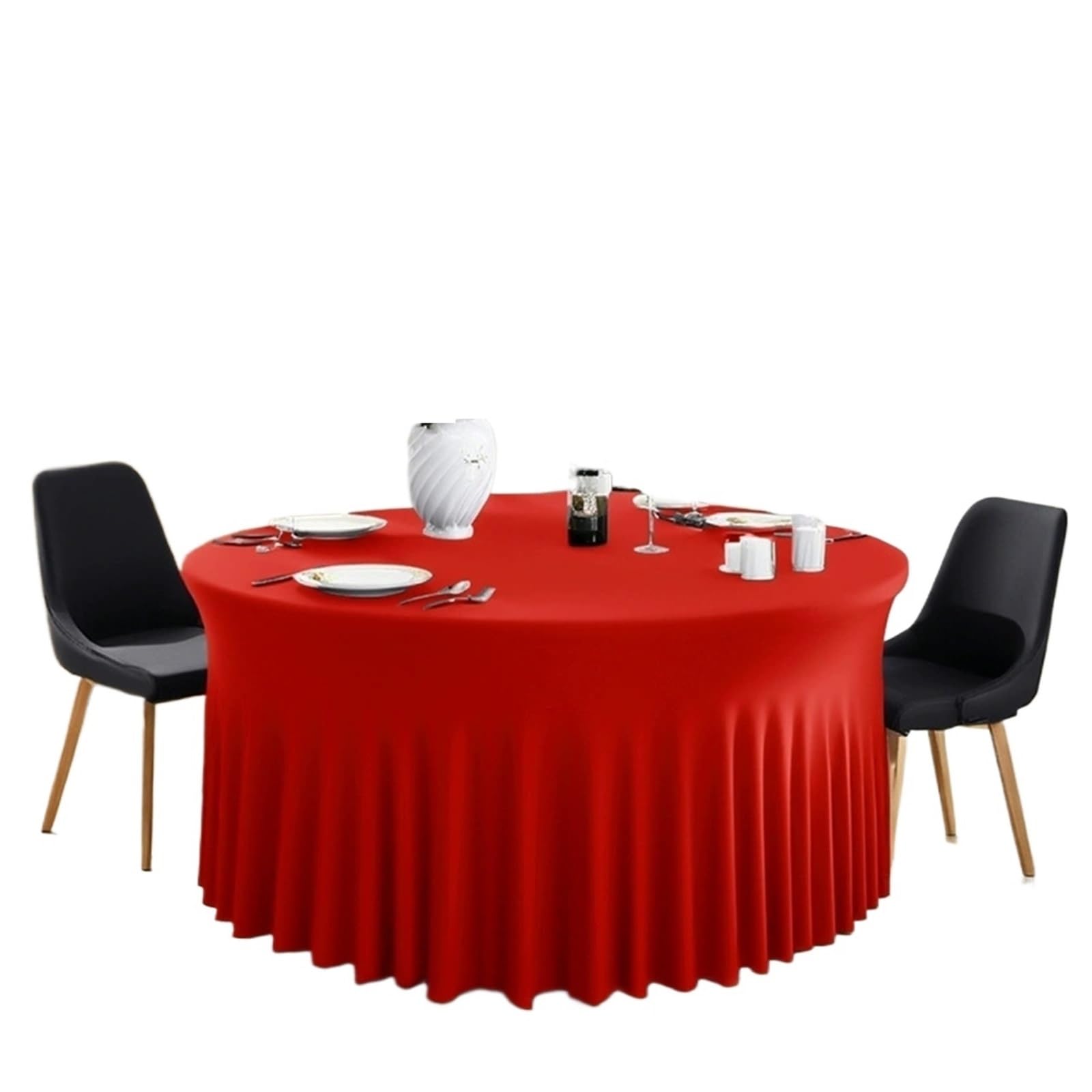 SHENJMAI Round Skirt Tablecloth White Round Spandex Tablecloth Stretchy Fitted Wrinkle Free Table Cover with Skirt for Wedding Party Buffet Birthday Photography(Red,6FT(R 183XH 75 CM))