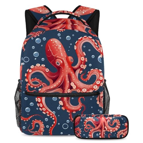 Sac à dos poulpe rouge grand format pour ranger toutes les affaires de classe
