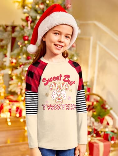 Image of BesserBay Girls Christmas Raglan Shirt Casual Leopard Stripe Patchwork Tunic Top 4-14 Years