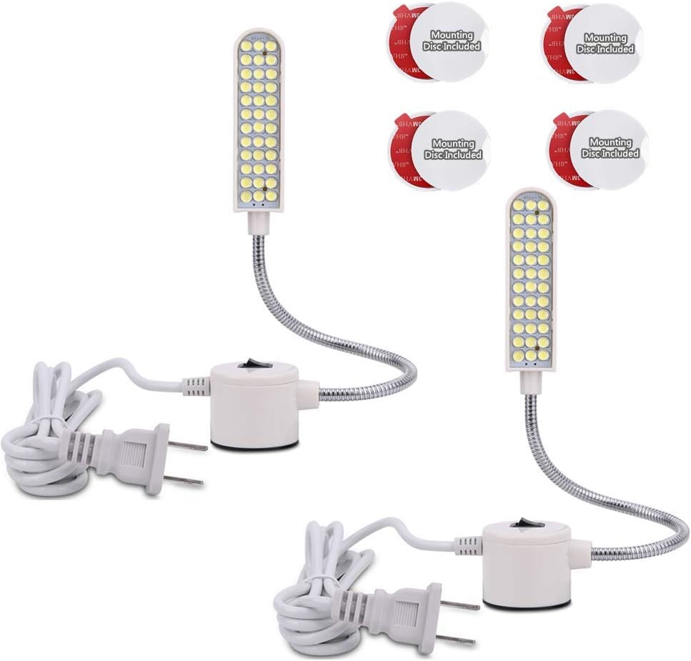 Sewing Machine Light (36LEDs) Gooseneck Work Light with Magnetic Mounting Base, White Soft Light for Lathes, Drill Presses, Workbenches (2PACK)