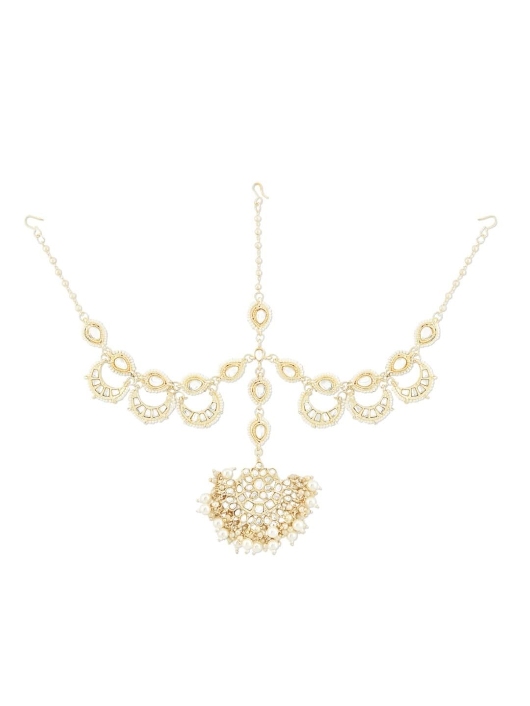 Zaveri Pearls Gold Tone Kundan & Pearls Embellished Bridal Mathapatti Style Maangtikka For Women-ZPFK18491