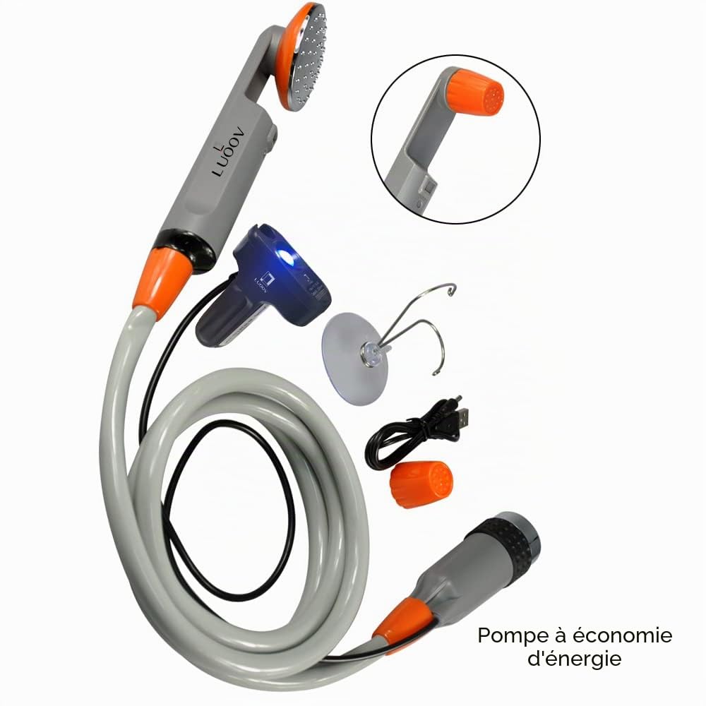Douche portable alimentée par piles pour le camping, la randonnée, les voyages, l'utilisation en extérieur