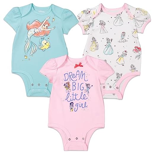 Disney Princess Ariel Cinderella Belle Baby Girls 3 Pack Cuddly Bodysuit 6-9 Months