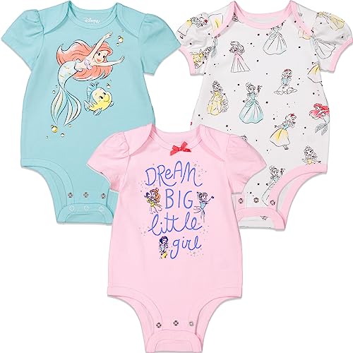 Image of Disney Newborn Baby Girls 3 Pack Bodysuits