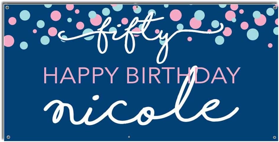 VictoryStore Birthday Party Supplies: Custom Happy Birthday Banner - Polka Dots Vinyl Banner Customized Name and Age (Blue) (3x6 Feet)