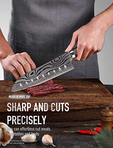Foto von AIRENA Japanisches Santoku Messer, 7 inch Kochmesser Profi Messer Deutsche Karbon-Edelstahlmesser Extra Scharfe Messerklinge mit Ergonomischer Griff, Beste für Home Kitchen