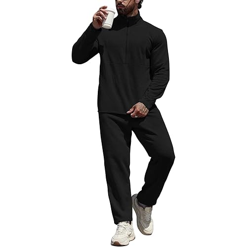 Lexiart Men's Tracksuits Sets Long Sleeve Casual 2 Piece Relaxed Fit Half-Zip Sweatsuits Athletic Running Jogging Suit Sets