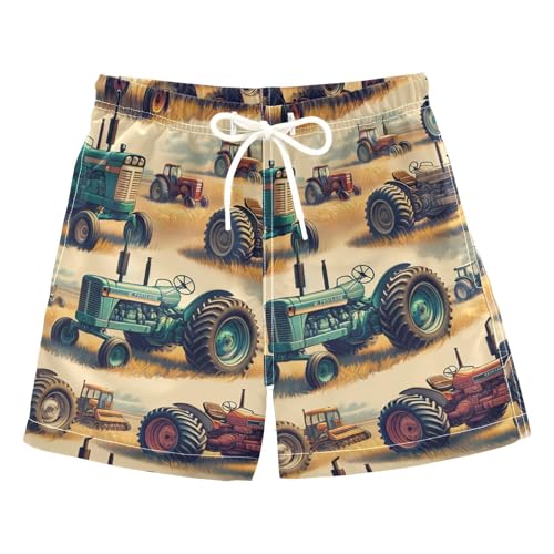 FLildon Vintage Farm Tractors Little Boys Swim Trunks with Mesh Lining Quick Dry Beach Board Shorts, 3T