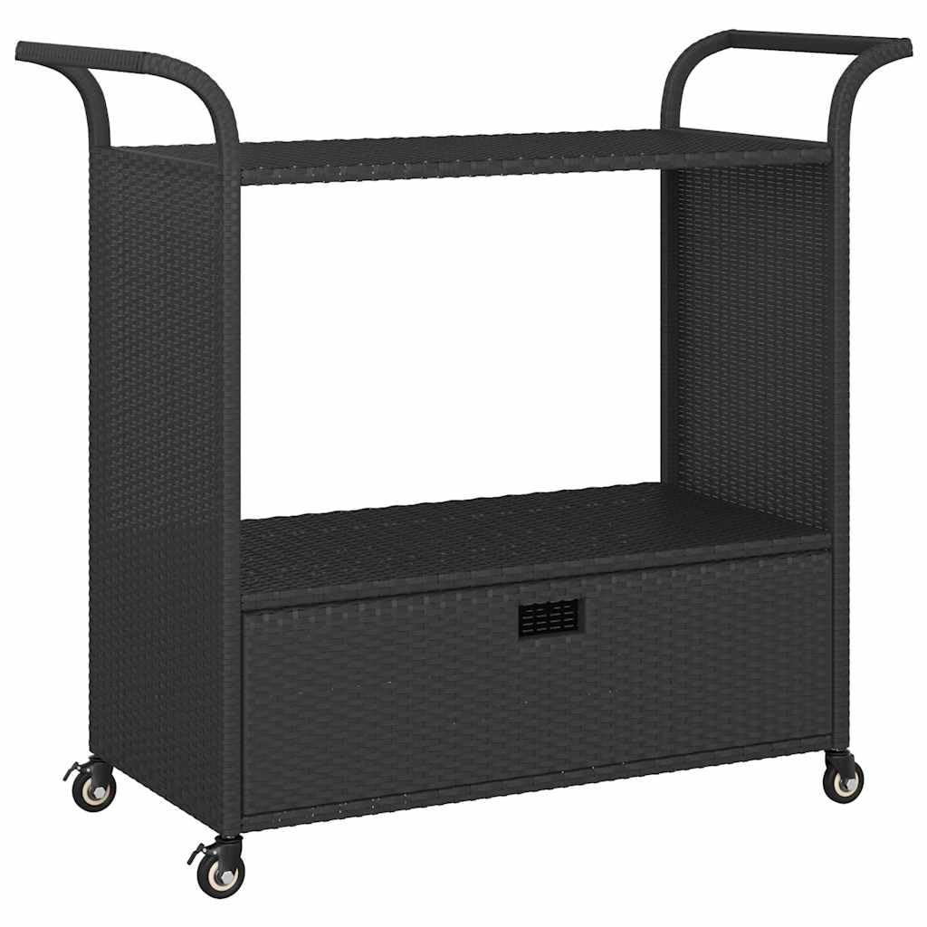 vidaXL Carrito de Bar con Cajón Carro Servicio Cocina Jardín Patio Terraza Balcón Rodante Almacenaje Comida Bebida Ratán Sintético Negro 100x45x97 cm