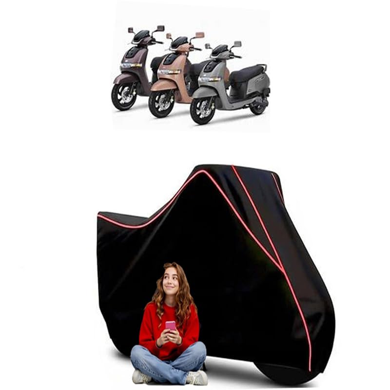 Image of iQube BS6 Scooty Bike Cover Water Resistant Outdoor Use Universal Fit Scooters Motorcycles Heavy Duty UV Protection Dust Rain Scratch Resistant Elastic Bottom Black Blue Piping