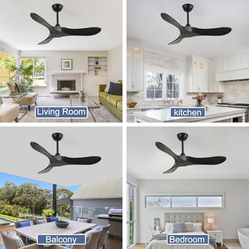 Image of 42'' Ceiling Fan no Light,Outdoor Ceiling Fan with Remote Control,3 Solid Wood Blades with Large Airflow for Bedroom,Living Room,Garage(black)