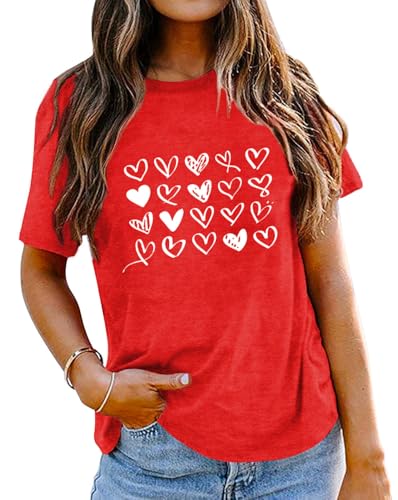 Image of Valentines Shirts for Women Valentine Love Heart Printed Graphic Tshirt Cute Girls Casual Top