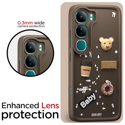 Image of Bintage Ball Bear| Donut| Milk Cake| Baby| Coffee Rubber Case Camera Protection Back Cover Compatible for vivo Y300 5G - Brown