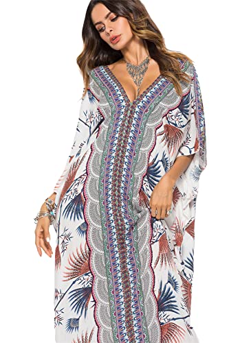 Habac Studio Kaftan Dress Abaya Maxi Beach Coverups for Women UK Casual Dresses for Women Beachwear Dresses for Women UK Full Length One Size V Neck