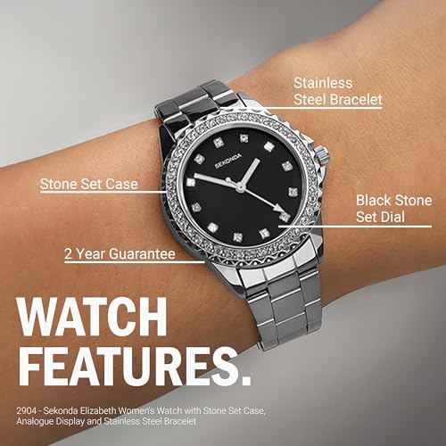 Sekonda Elizabeth Women's Quartz Watch 33mm with Stone Set Case, Analogue Display and Stainless Steel Bracelet - Image 4