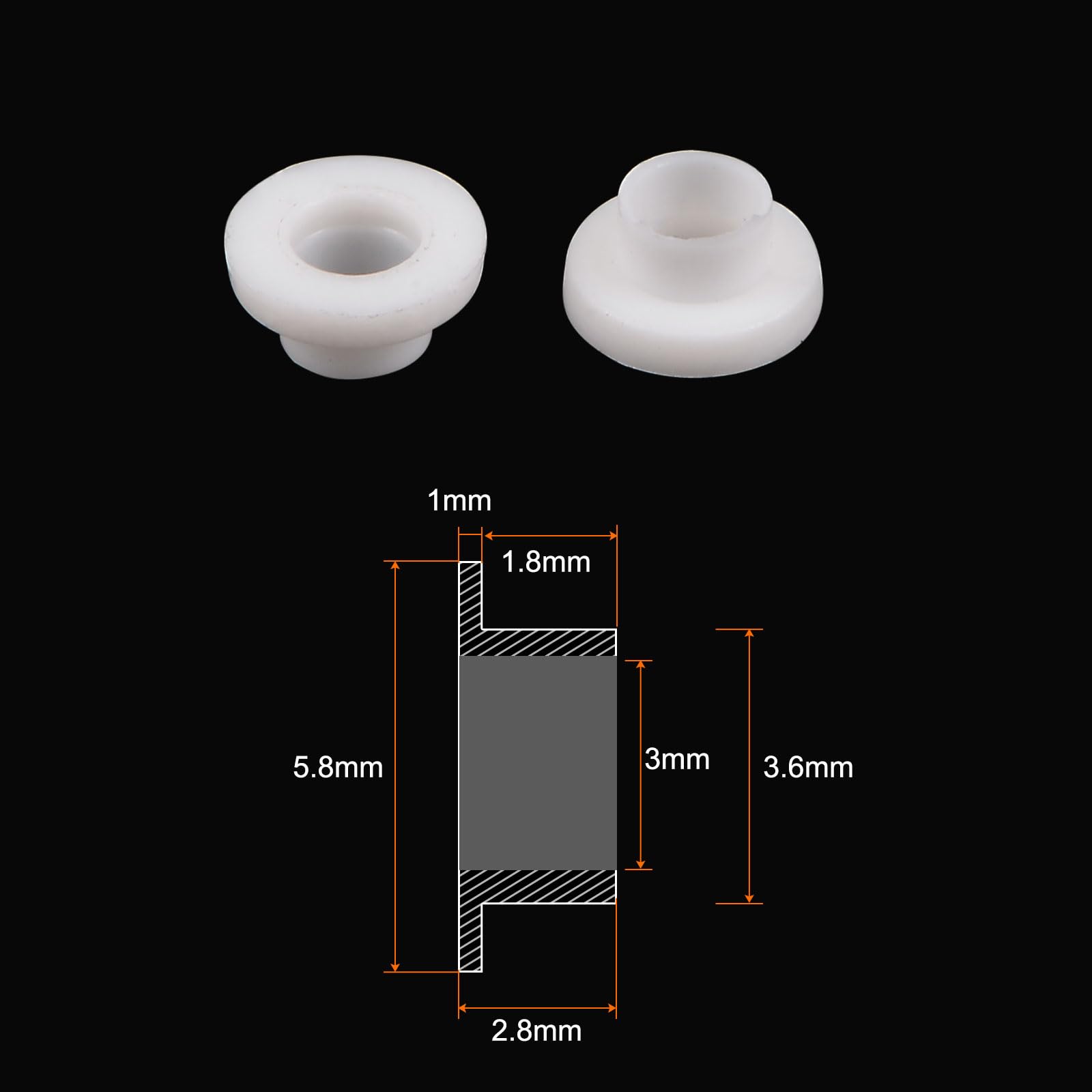 12 Boccole In Nylon Flangiate 8mm - Per Alberi, Applicazioni Lineari, Autolubrificanti - Foto 3